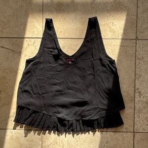 Material Girl Black Chiffon Pleated Hem Tank Top - Size Medium